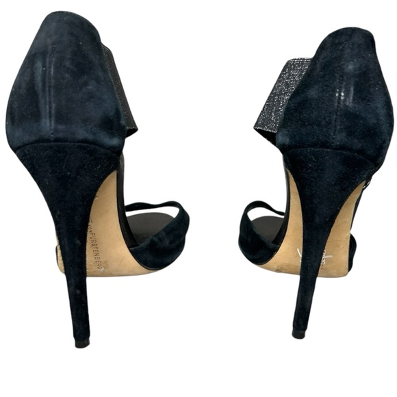 Diane von Furstenberg Black Suede Sparkle Strap Open Toe Stiletto Heels 7 B - Picture 3 of 9